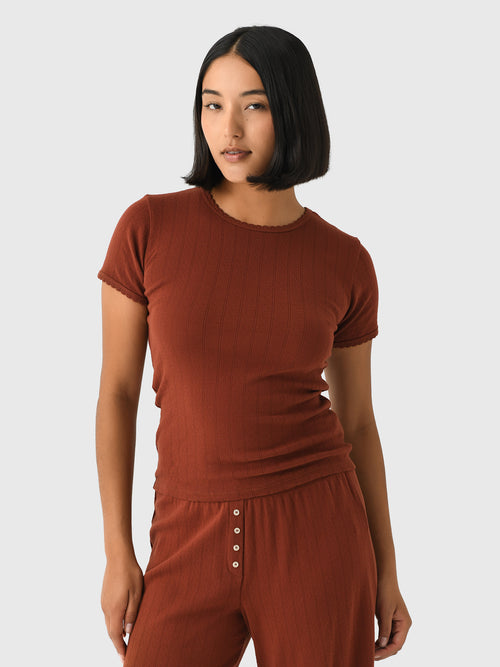 Leset Women's Pointelle Slim Fit Tee