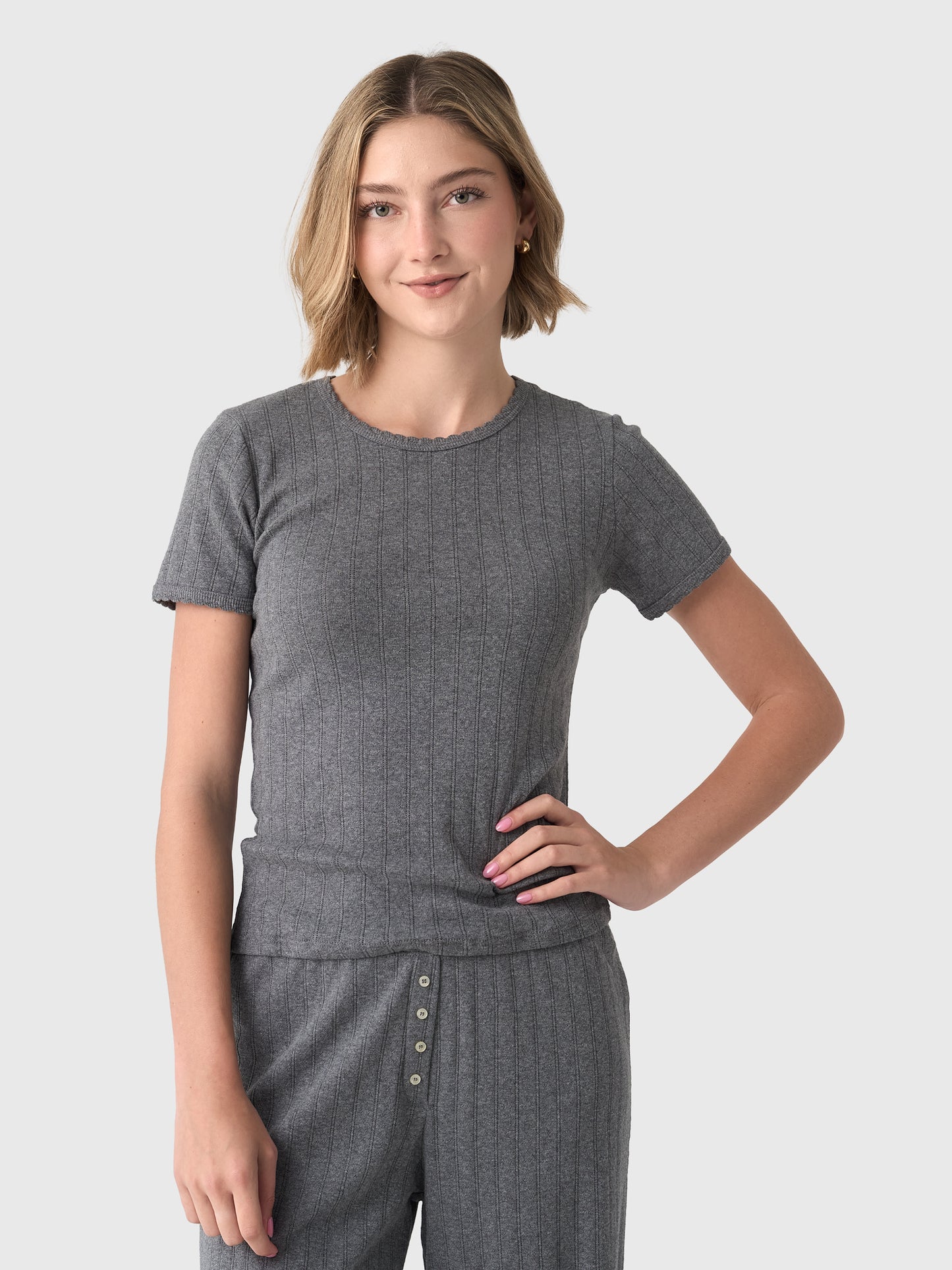 Leset Women's Pointelle Slim Fit Tee