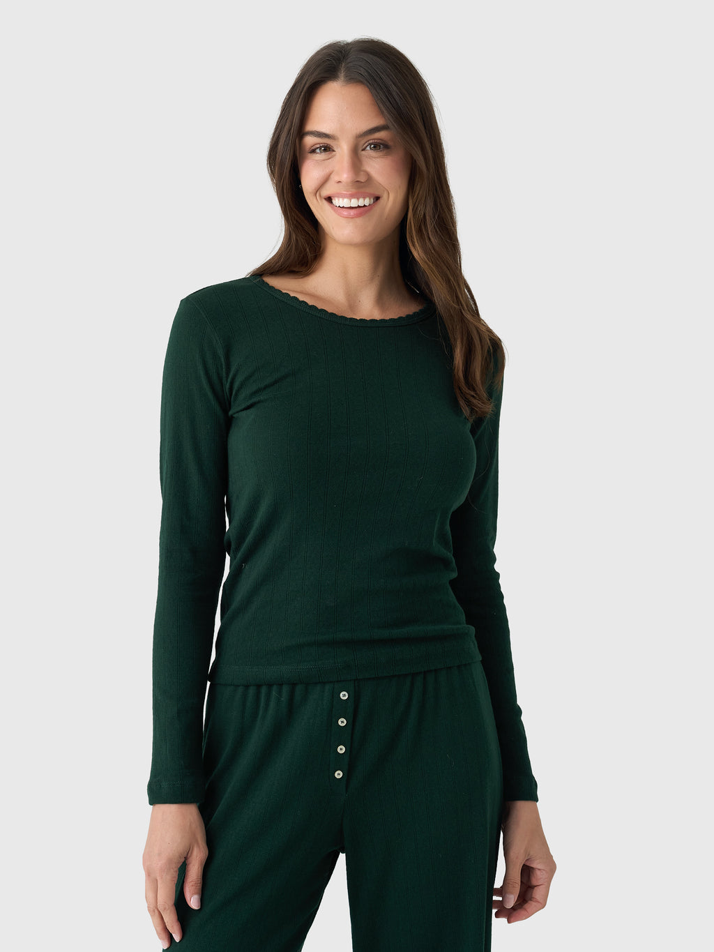 Leset Women's Pointelle Slim Fit Long Sleeve Tee - Saint Bernard