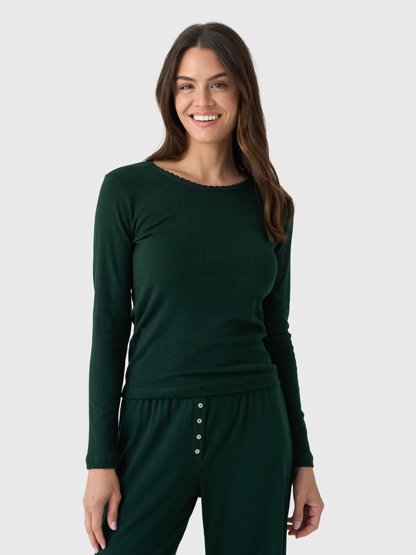 Leset Women's Pointelle Slim Fit Long Sleeve Tee