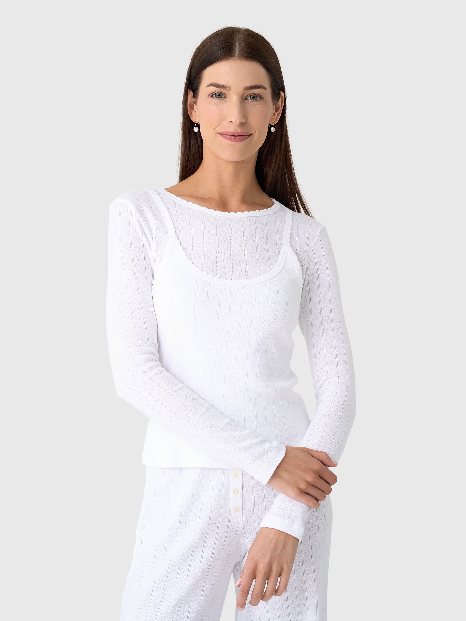 Leset Women's Pointelle Layered Long Sleeve Tee - Saint Bernard