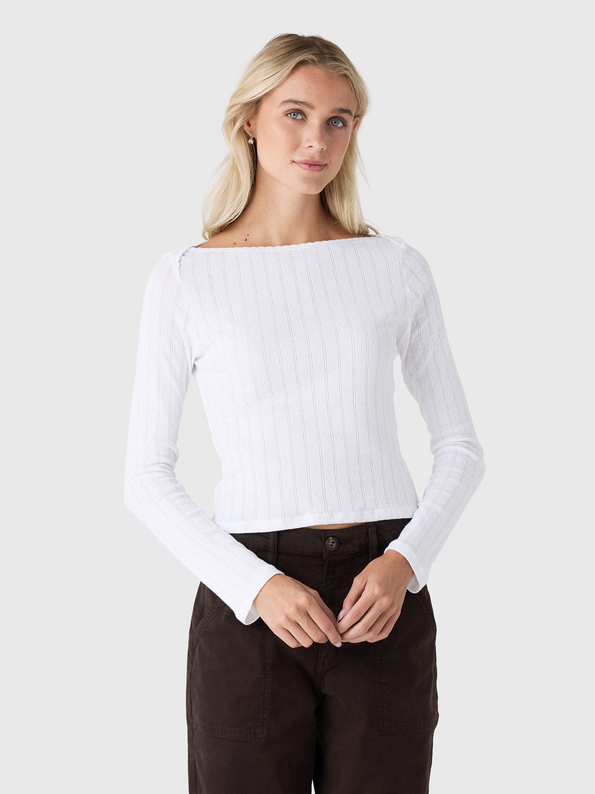 Leset Women's Pointelle Long Sleeve Bateau Top - Saint Bernard