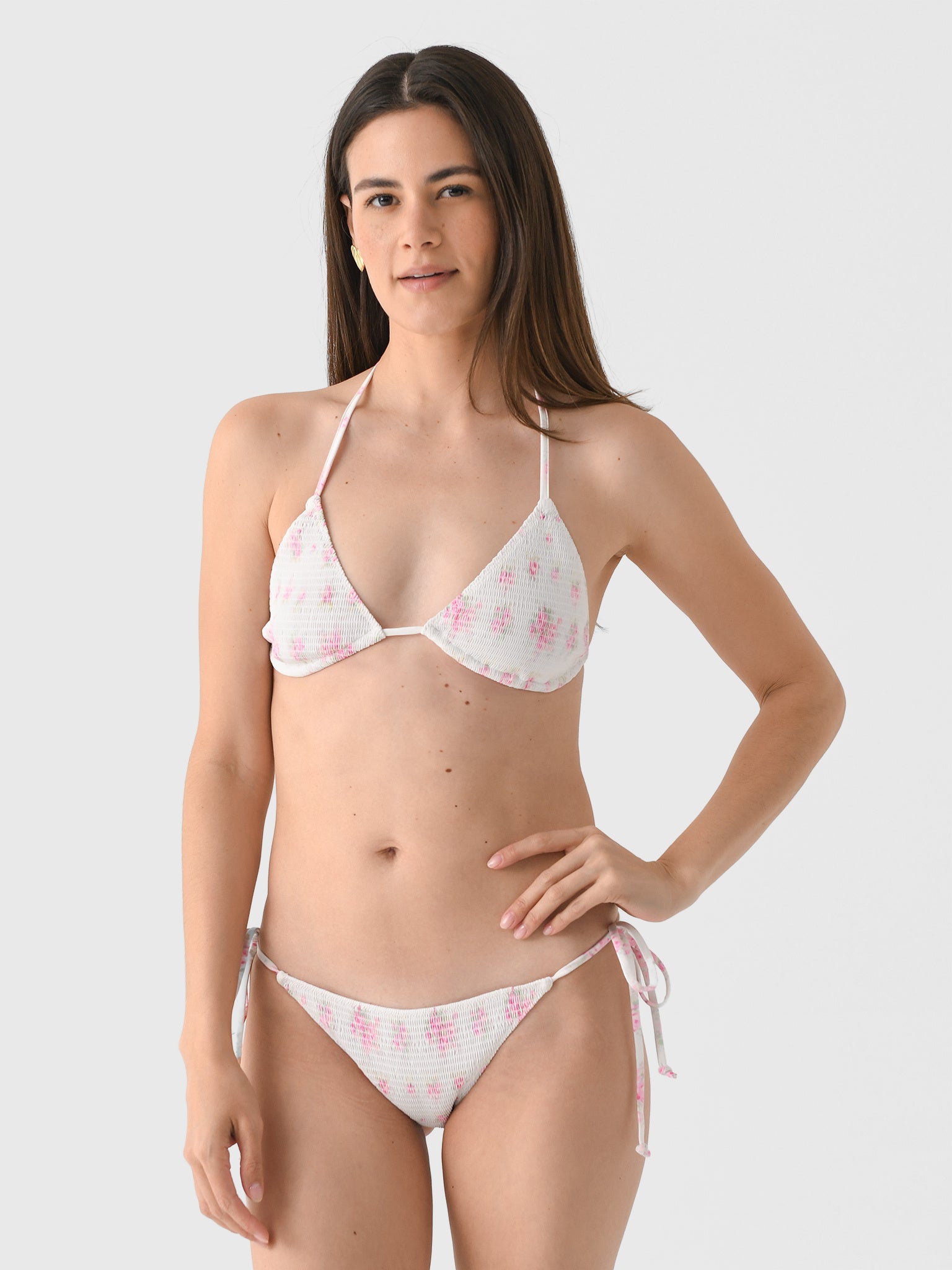 LoveShackFancy Women's Saoirse Floral Smocked Triangle Bikini Set - Saint Bernard