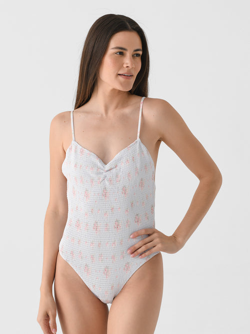 LoveShackFancy Women's Korinth Floral Smocked One-Piece Swimsuit