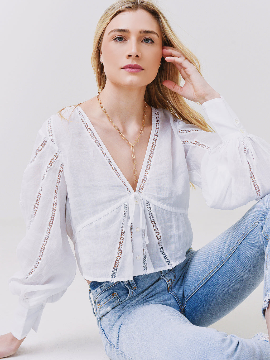 Frame Women's Inset Lace Empire Blouse - Saint Bernard