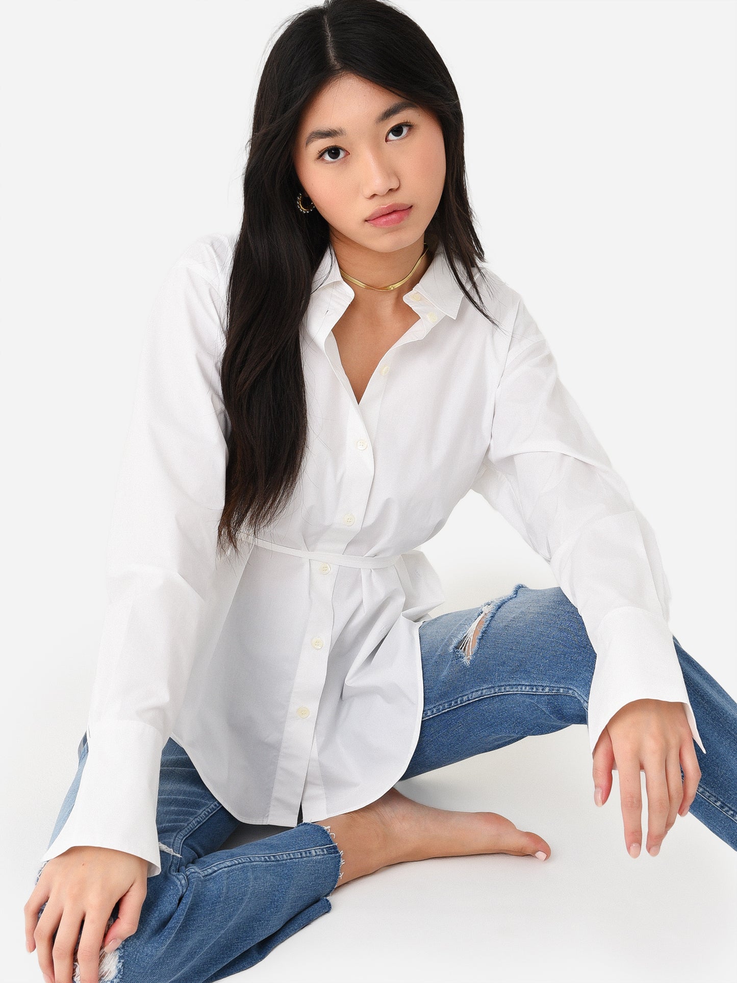 Frame Women's Slit Back Waist Tie Shirt - Saint Bernard