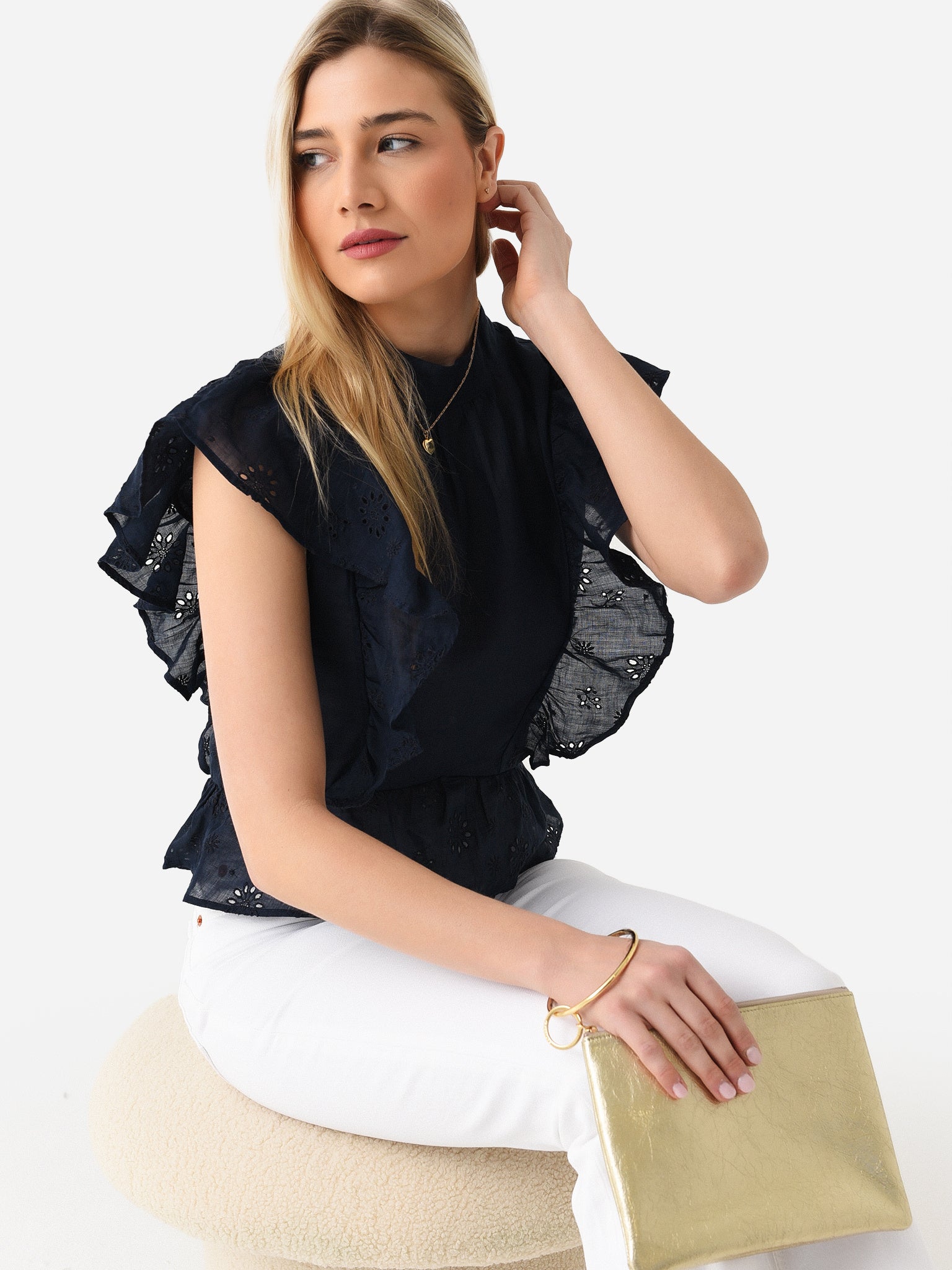 Frame Women's Eyelet Peplum Top - Saint Bernard
