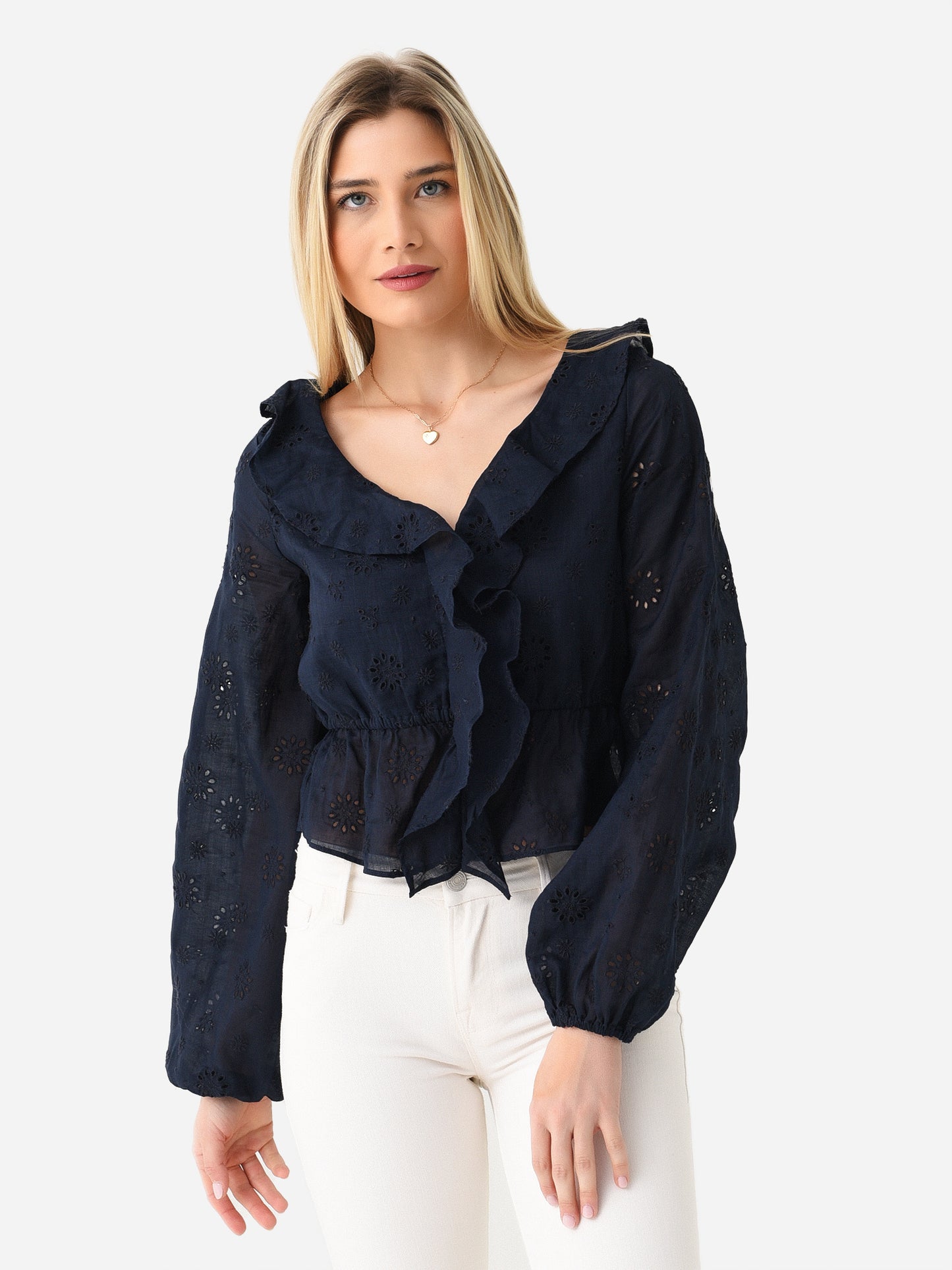 Frame Women's Ruffle Front Eyelet Top - Saint Bernard
