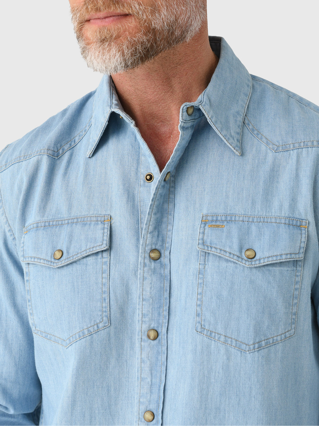 Criquet Men's Long Sleeve Western Denim Pearl Snap Shirt - Saint Bernard