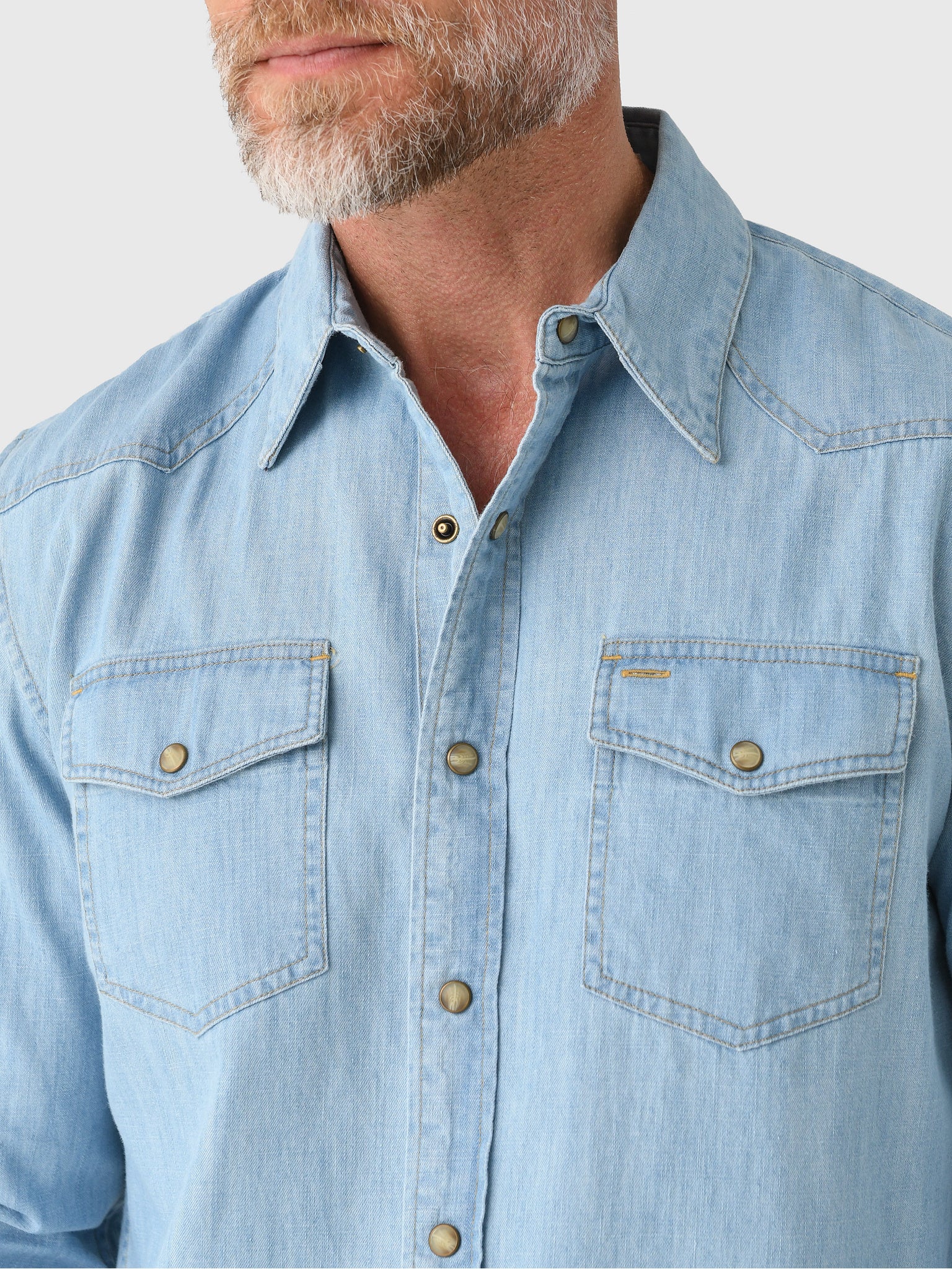 Criquet Men's Long Sleeve Western Denim Pearl Snap Shirt - Saint Bernard