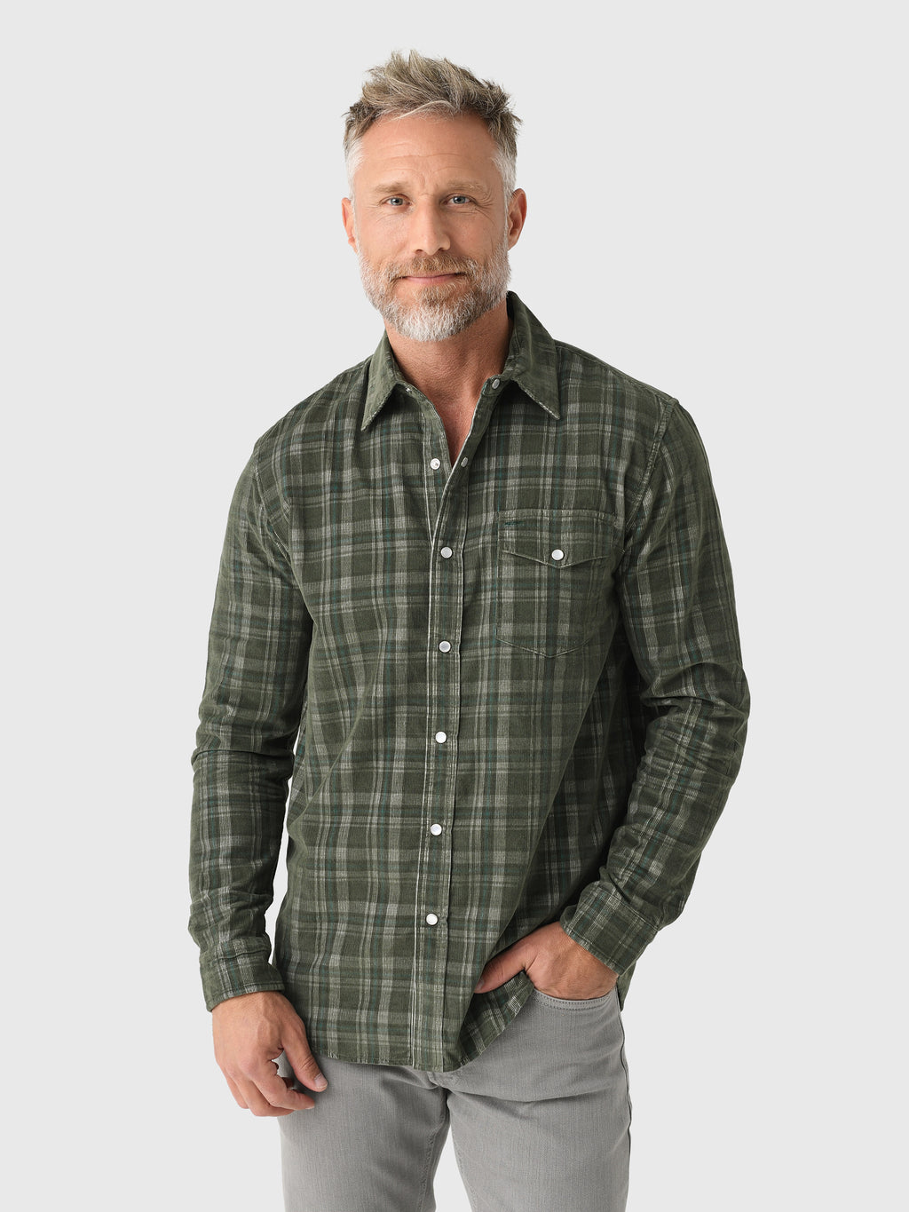 Criquet Men's Long Sleeve Corduroy Pearl Snap Shirt - Saint Bernard