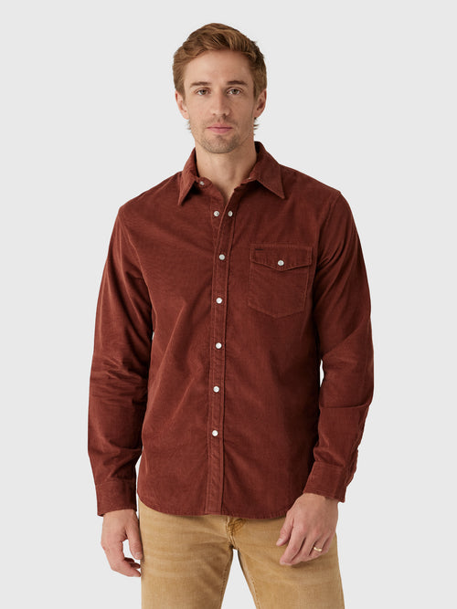 Criquet Men's Long Sleeve Corduroy Pearl Snap Shirt - Saint Bernard