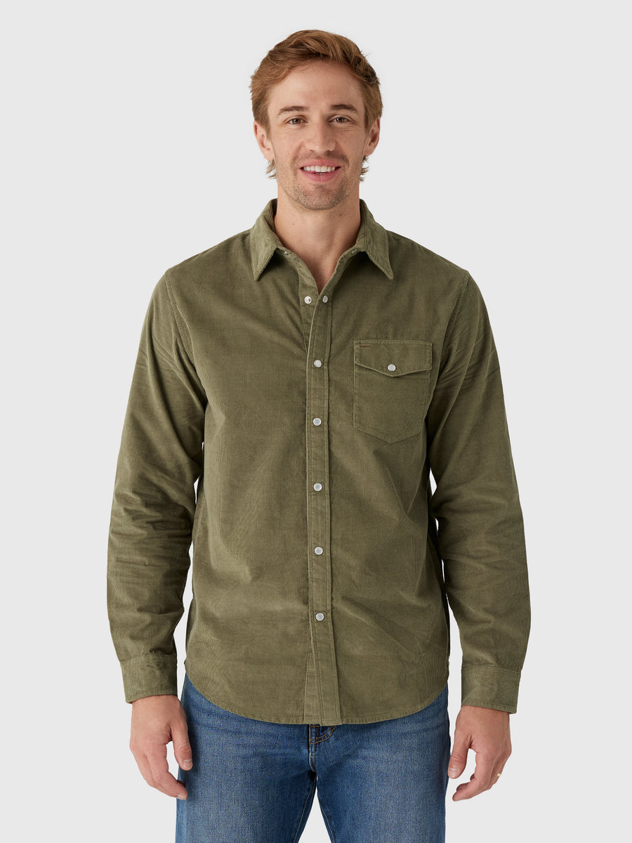 Criquet Men's Long Sleeve Corduroy Pearl Snap Shirt - Saint Bernard