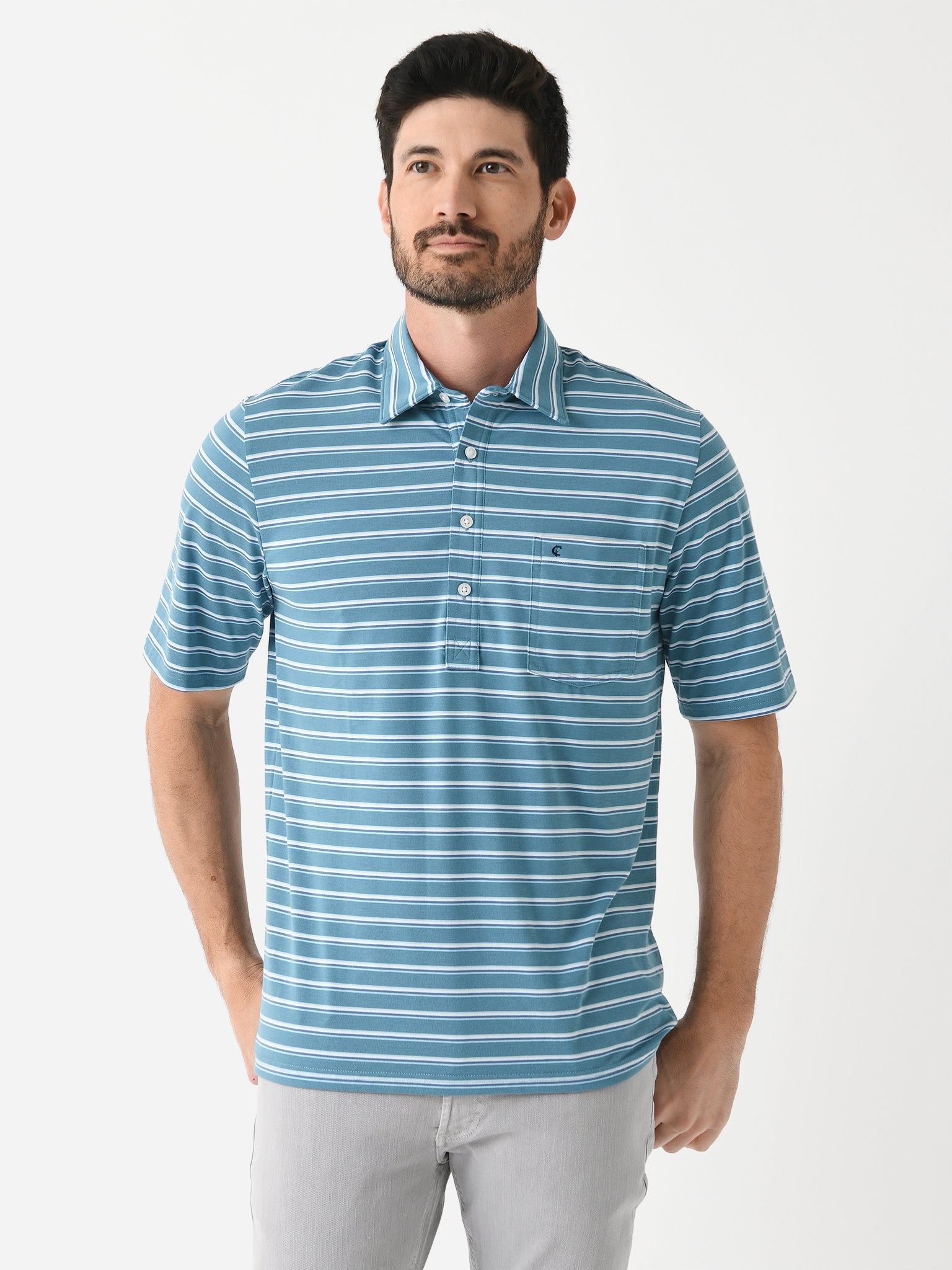 Criquet Men's Striped Performance Players Polo - Saint Bernard