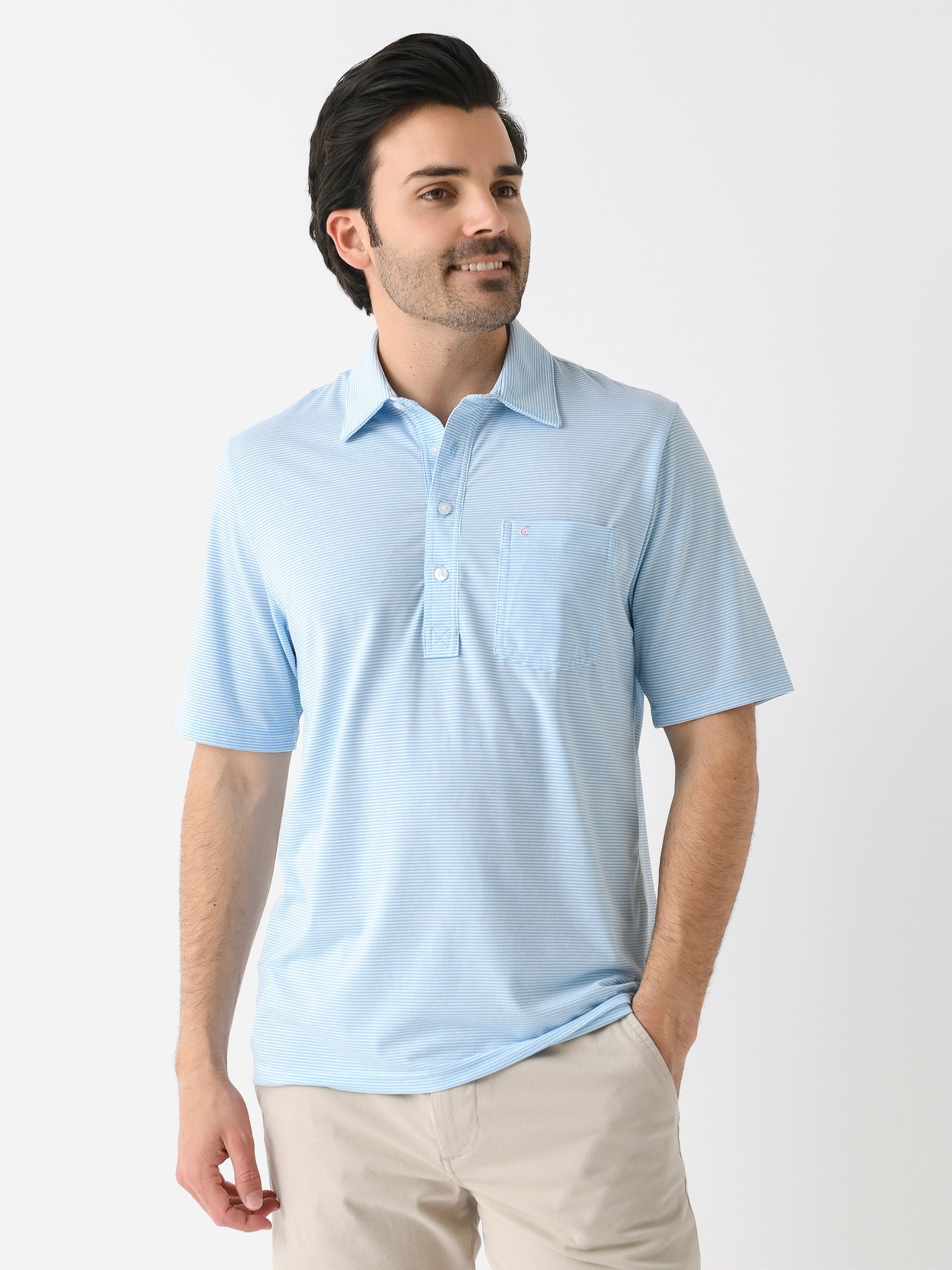Criquet Men's Striped Performance Players Polo - Saint Bernard