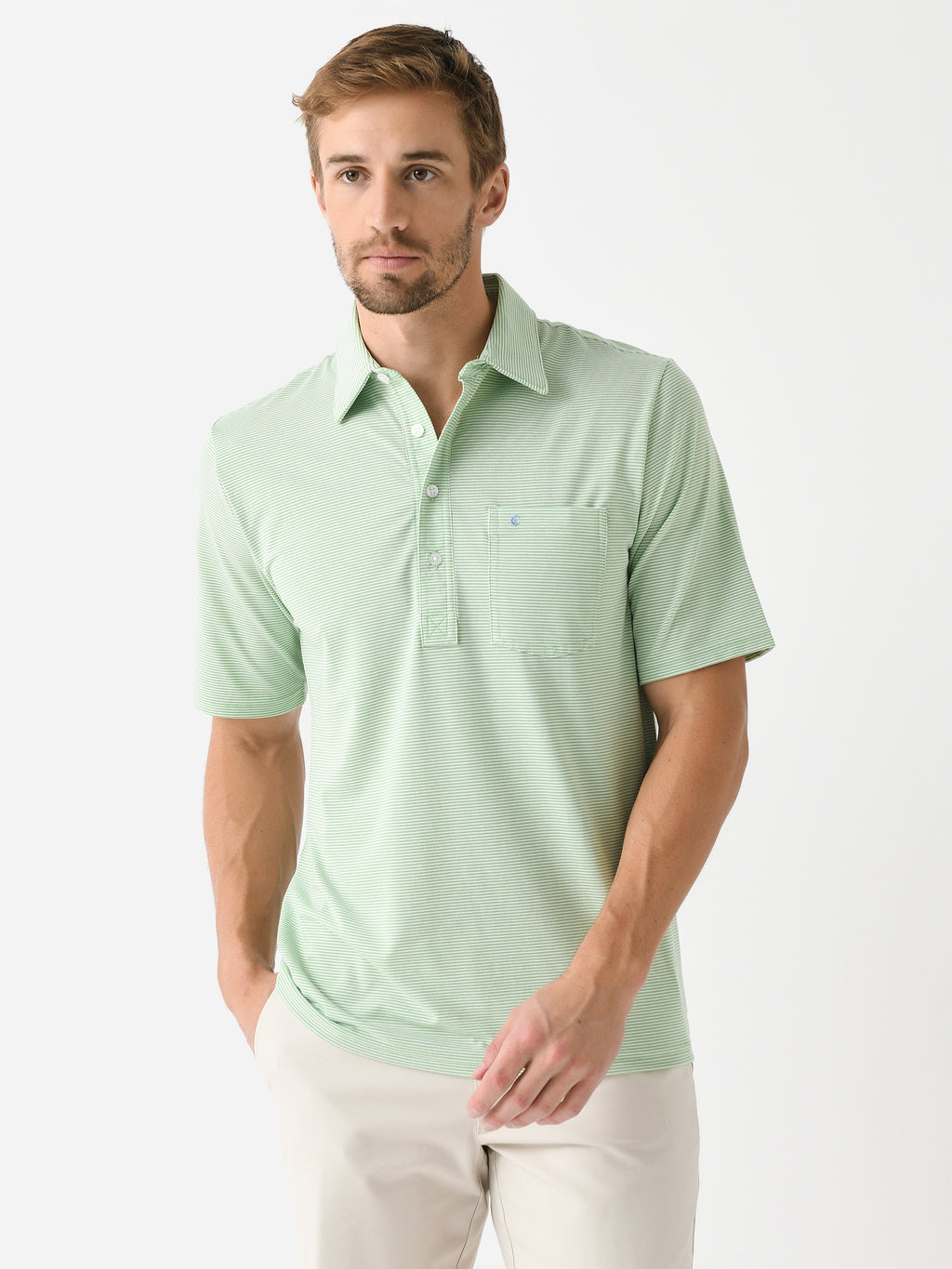 Criquet Men's Striped Performance Players Polo - Saint Bernard