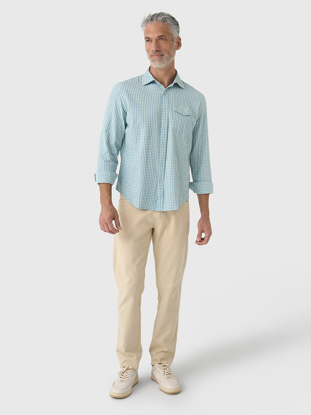 Criquet Men's Long Sleeve Seersucker Performance Pearl Snap Shirt - Saint Bernard