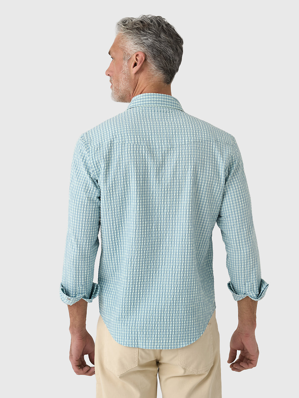 Criquet Men's Long Sleeve Seersucker Performance Pearl Snap Shirt - Saint Bernard