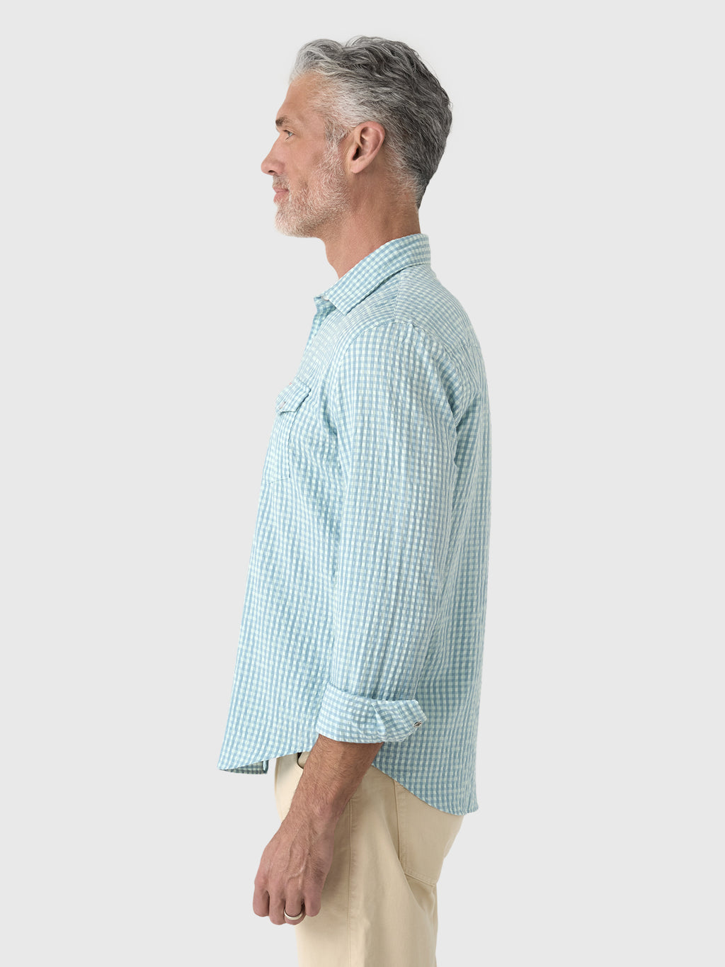 Criquet Men's Long Sleeve Seersucker Performance Pearl Snap Shirt - Saint Bernard