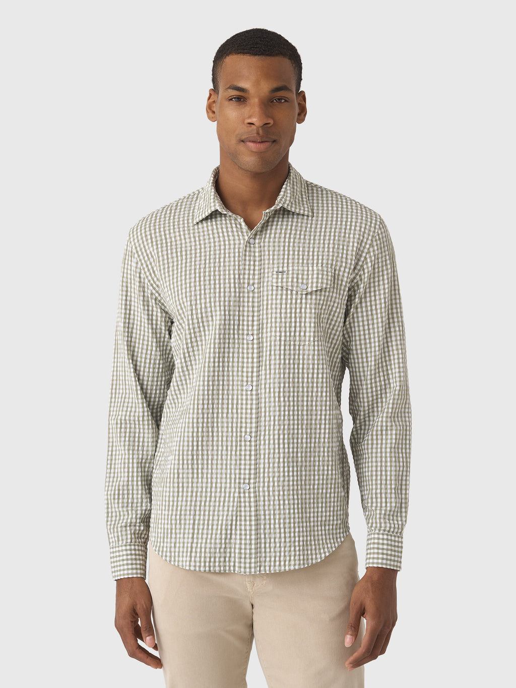 Criquet Men's Long Sleeve Seersucker Performance Pearl Snap Shirt - Saint Bernard