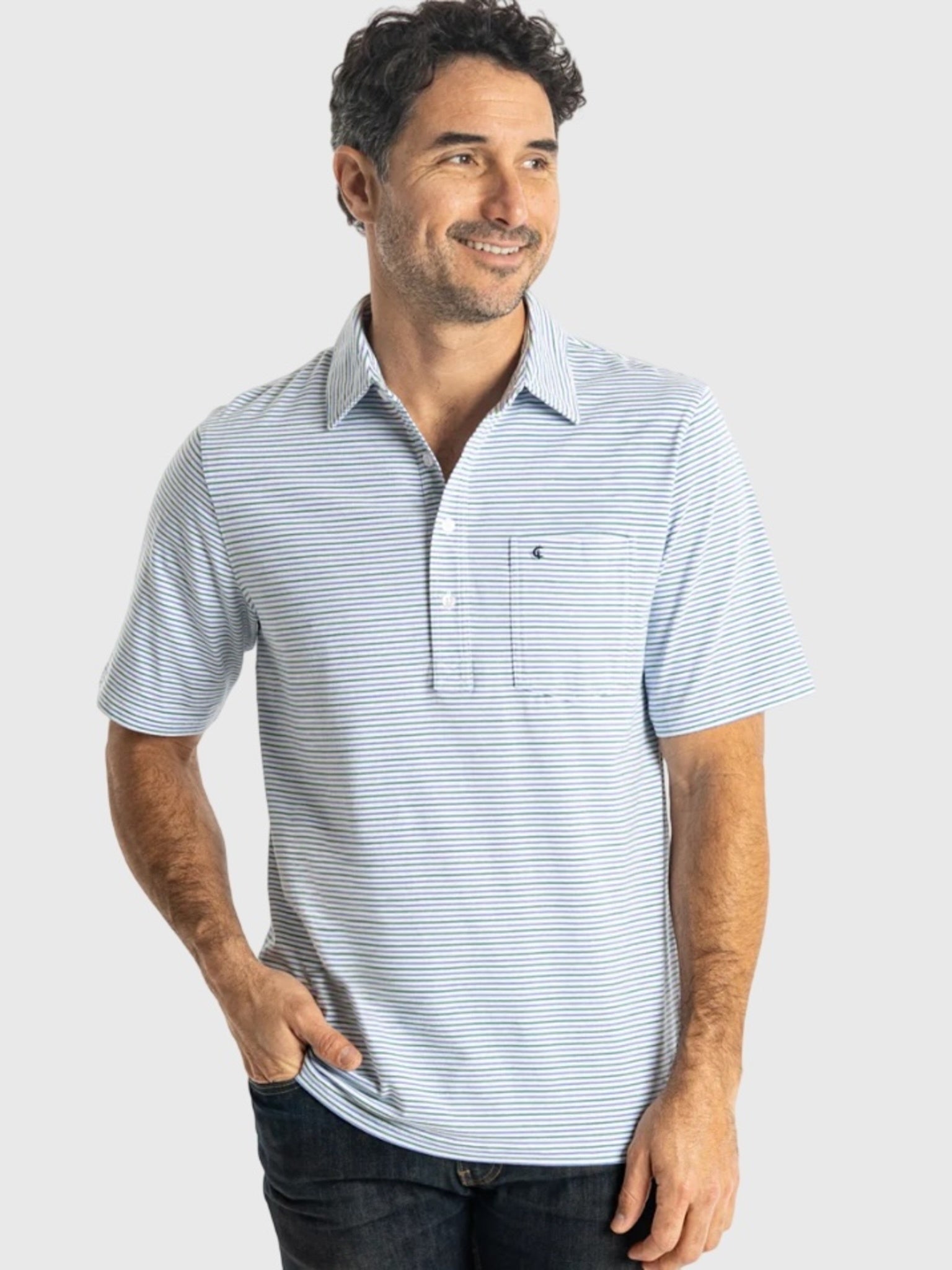 Criquet Men's Stewart Stripe Top Shelf Players Polo - Saint Bernard