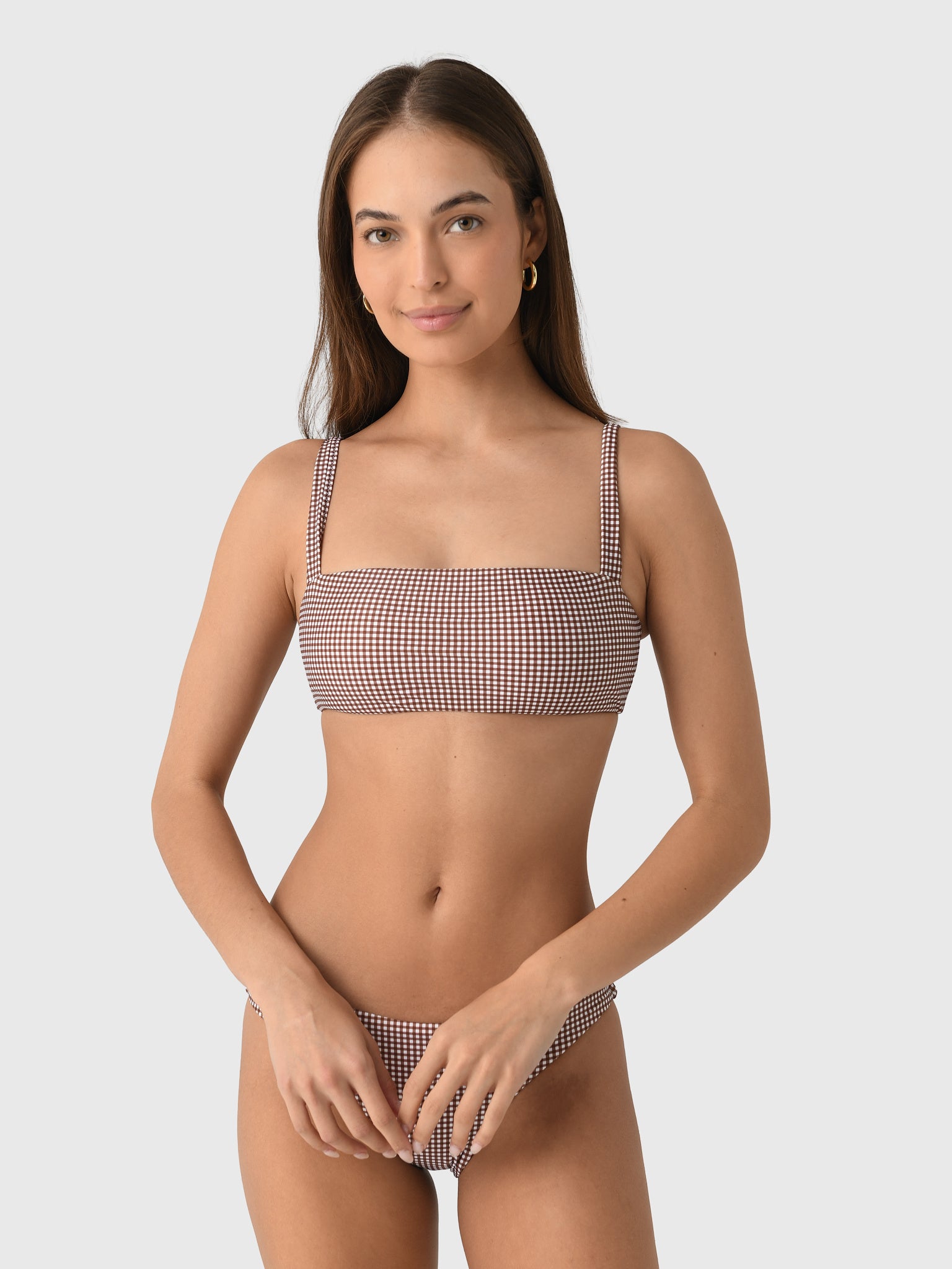 Minnow Women's Cocoa Gingham Bandeau Bikini Top - Saint Bernard