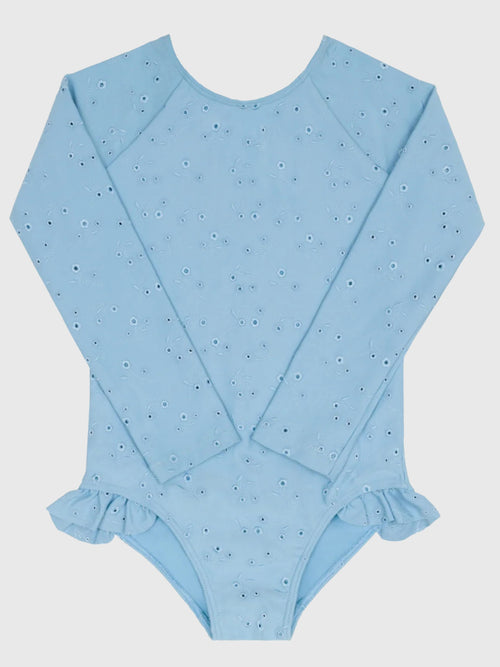 Minnow Girls' Eyelet Rash Guard One-Piece Swimsuit