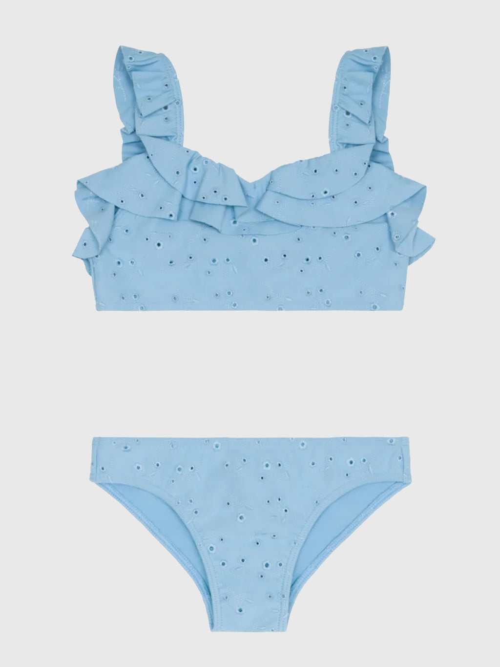 Minnow Girls' Eyelet V-Neck Ruffle Bikini Set