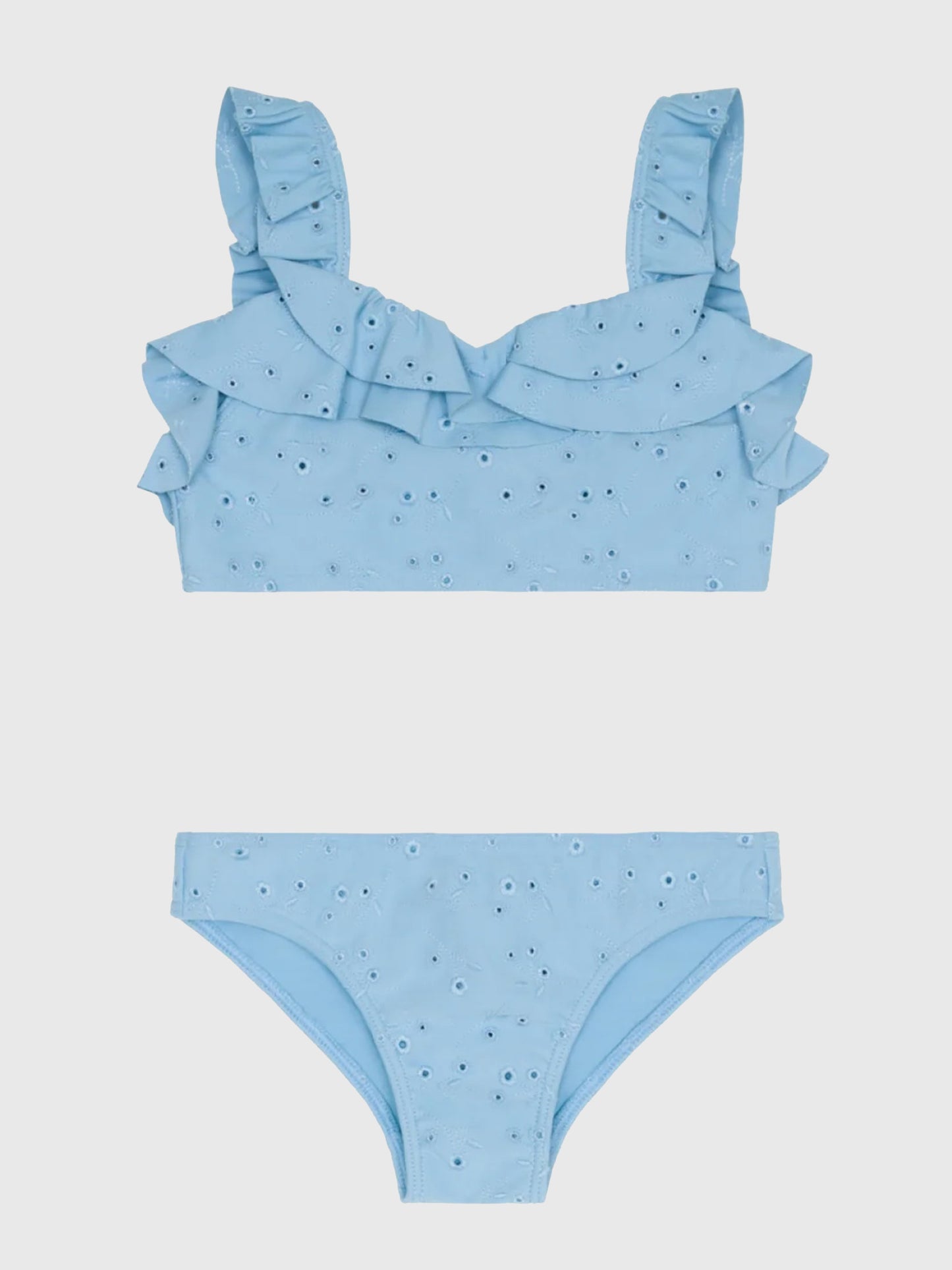 Minnow Girls' Eyelet V-Neck Ruffle Bikini Set