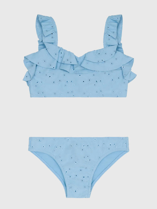 Minnow Girls' Eyelet V-Neck Ruffle Bikini Set
