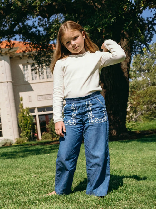 Minnow Girls' Chambray Embroidered Pant