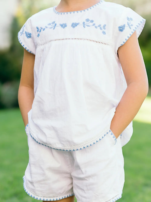 Minnow Girls' Embroidered Cap Sleeve Top & Short Set