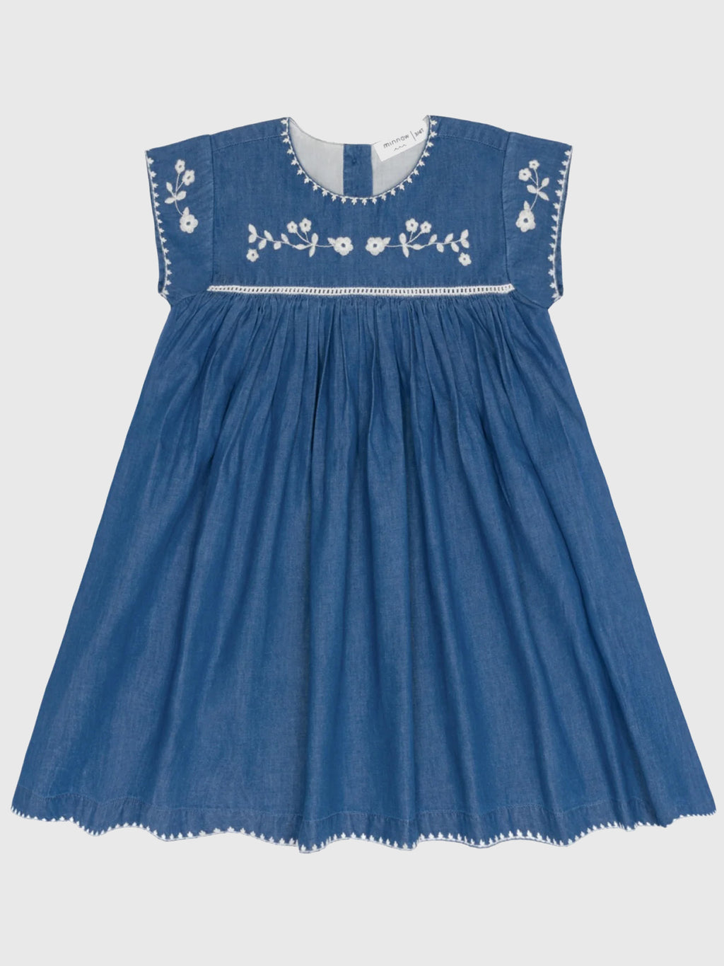 Minnow Girls' Chambray Embroidered Cap Sleeve Dress