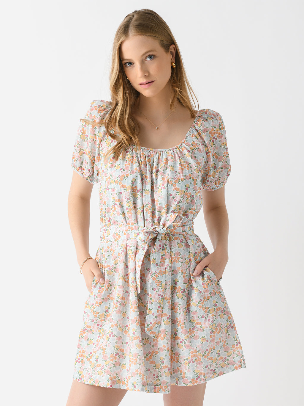 Minnow Women's Short Sleeve Gathered Square Neckline Dress - Saint Bernard