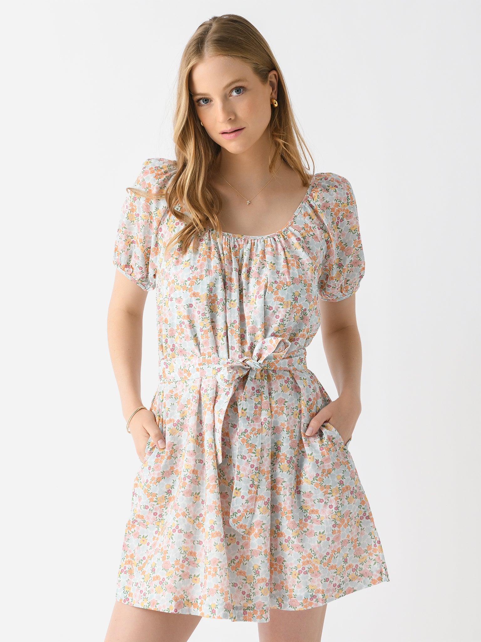 Minnow Women's Short Sleeve Gathered Square Neckline Dress - Saint Bernard