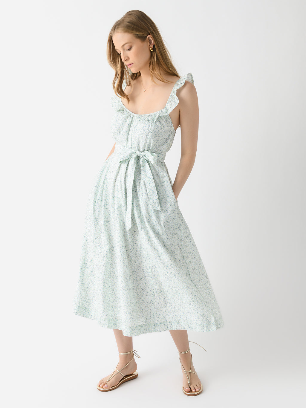 Minnow Women's Ruffle Strap Gathered V-Neckline Dress - Saint Bernard