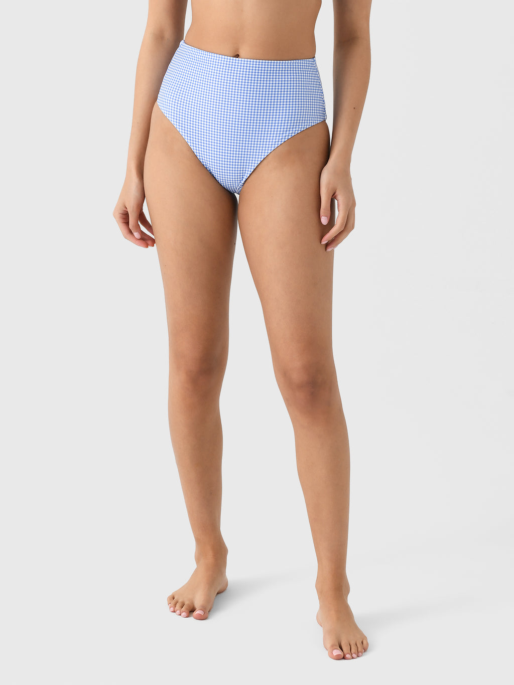 Minnow Women's Sky Blue Gingham High Waist Bikini Bottom - Saint Bernard