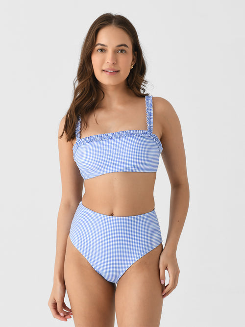 Minnow Women's Sky Blue Gingham Bandeau Bikini Top
