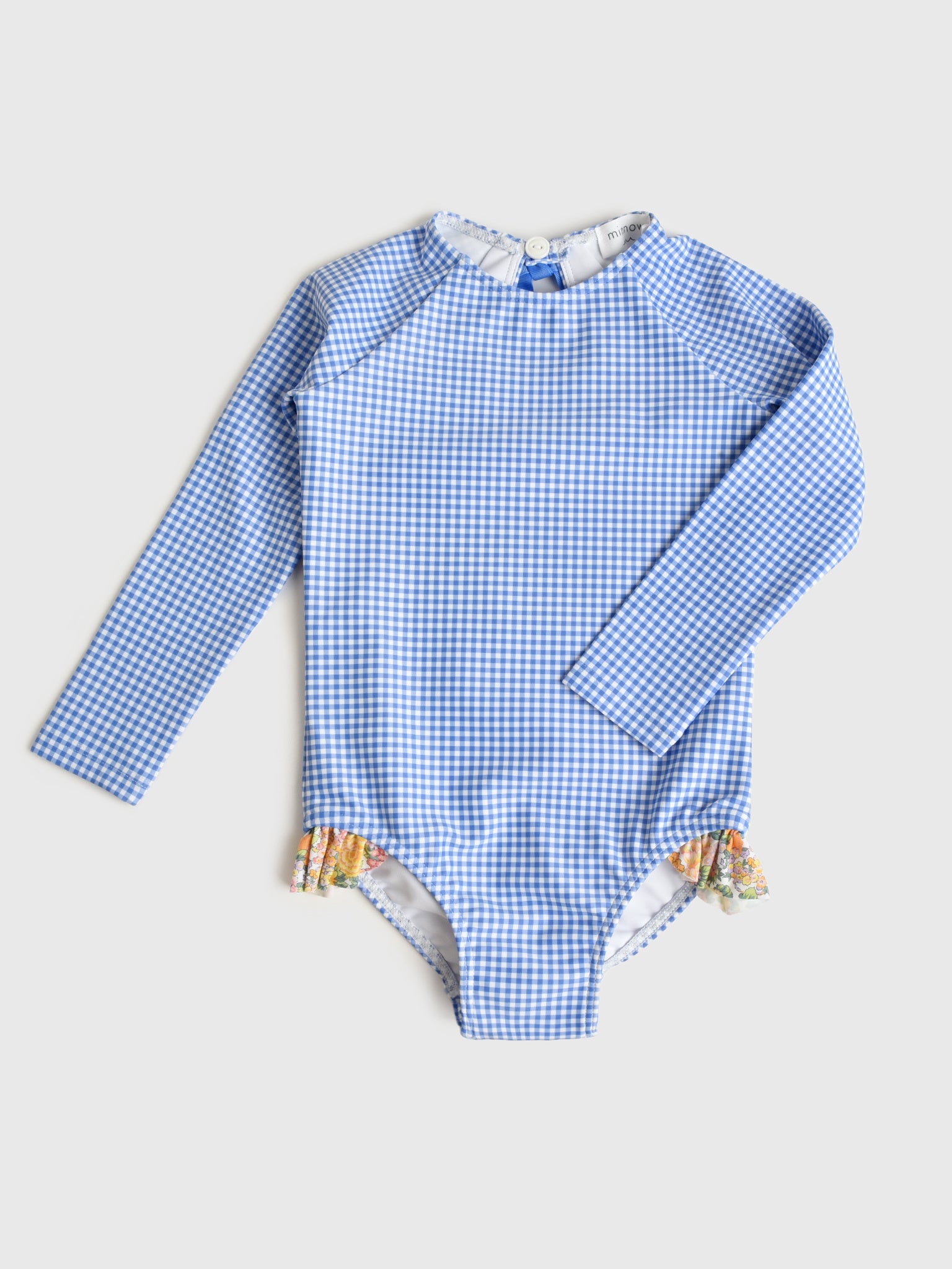 Minnow Girls' Sky Blue Gingham Rash Guard One-Piece Swimsuit - Saint Bernard