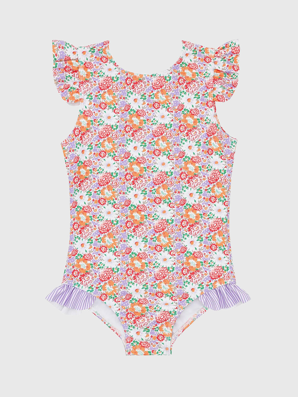 Minnow Girls' Island Blossom Ruffle Cap Sleeve Rash Guard One-Piece Swimsuit - Saint Bernard