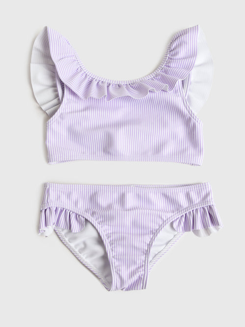 Minnow Girls' Stripe Ruffle Neck Bikini Set