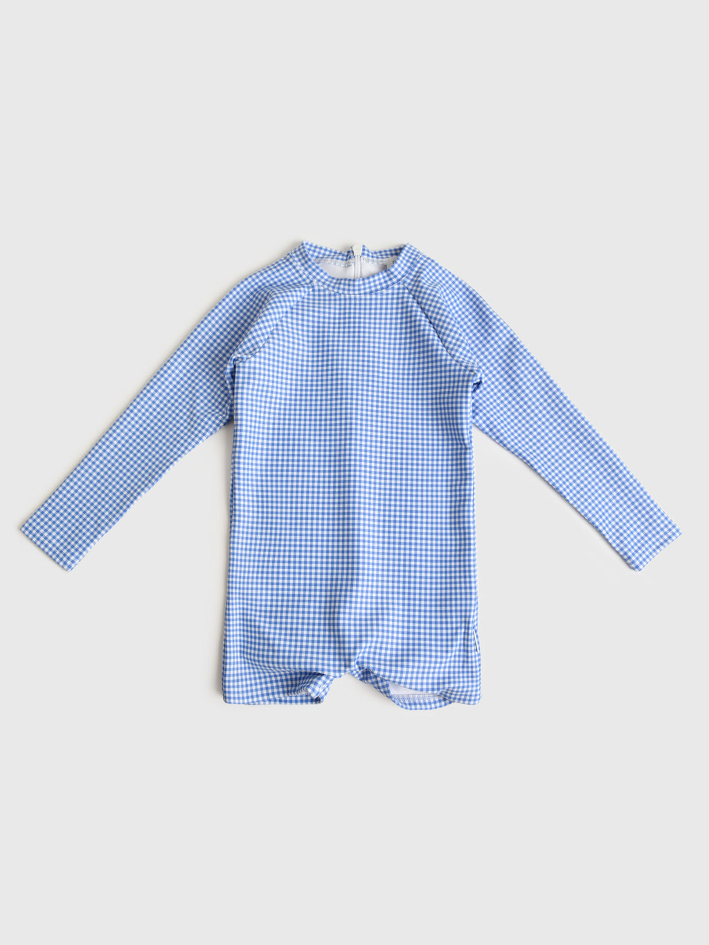 Minnow Kids' Unisex Sky Blue Gingham Rash Guard One-Piece Swimsuit - Saint Bernard