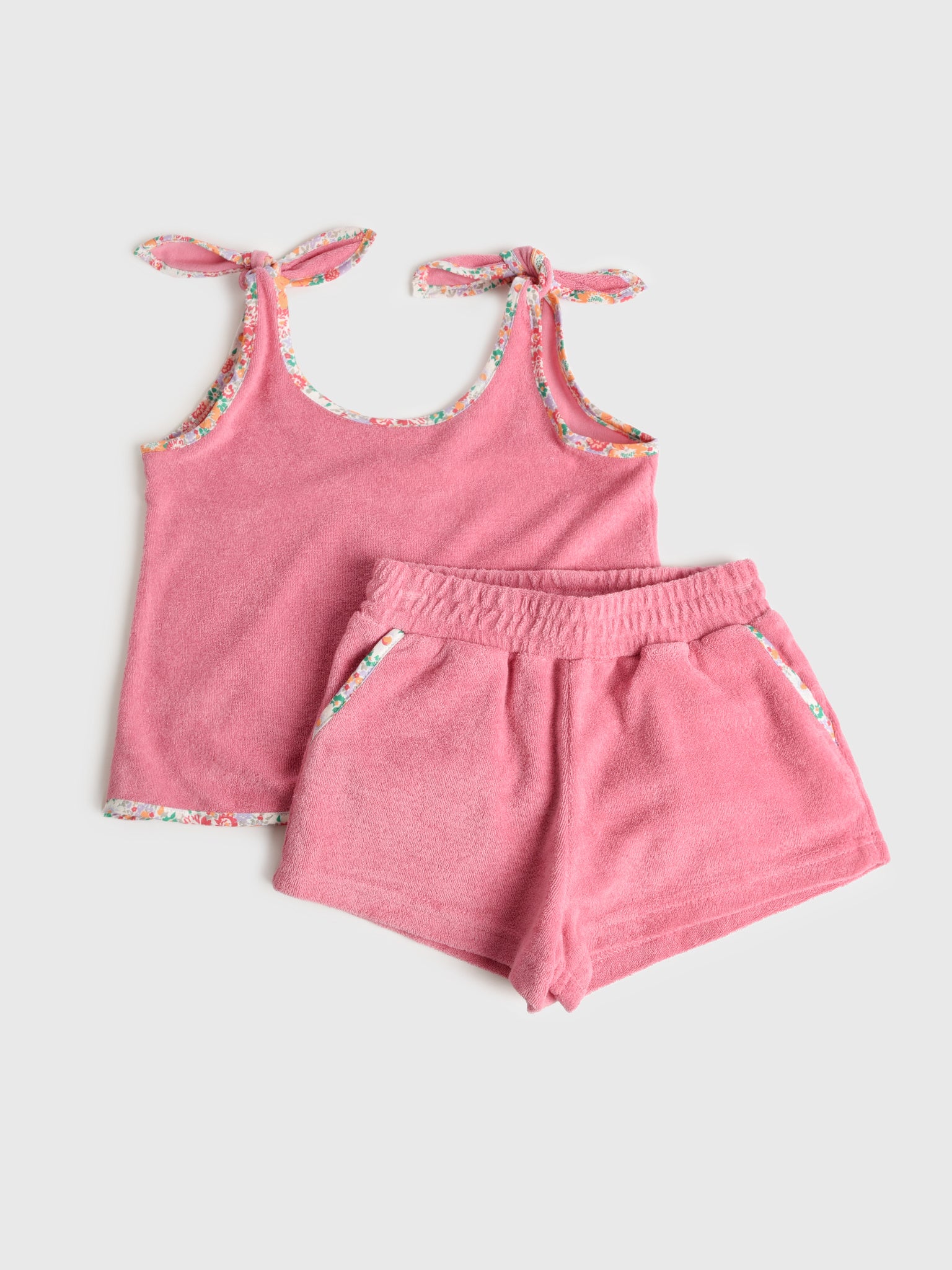 Minnow Girls' French Terry Tie-Knot Tank Top Set - Saint Bernard