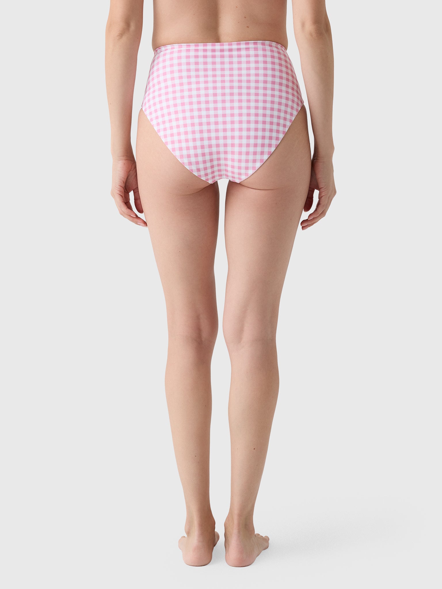 Minnow Women's Blush Gingham High Waist Bikini Bottom - Saint Bernard