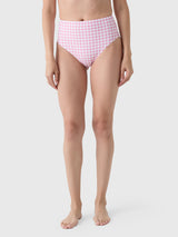 Minnow Women's Blush Gingham High Waist Bikini Bottom - Saint Bernard