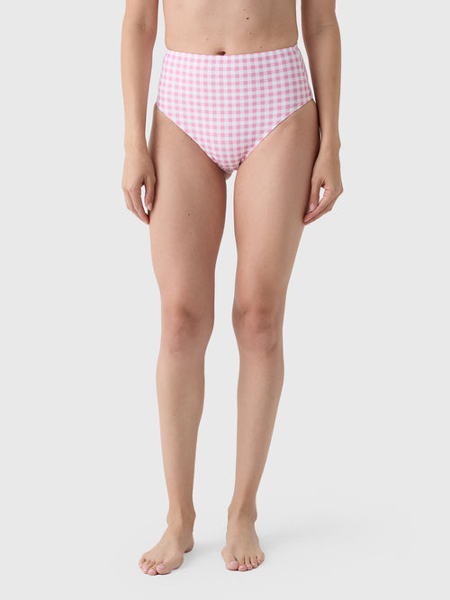 Minnow Women's Blush Gingham High Waist Bikini Bottom - Saint Bernard