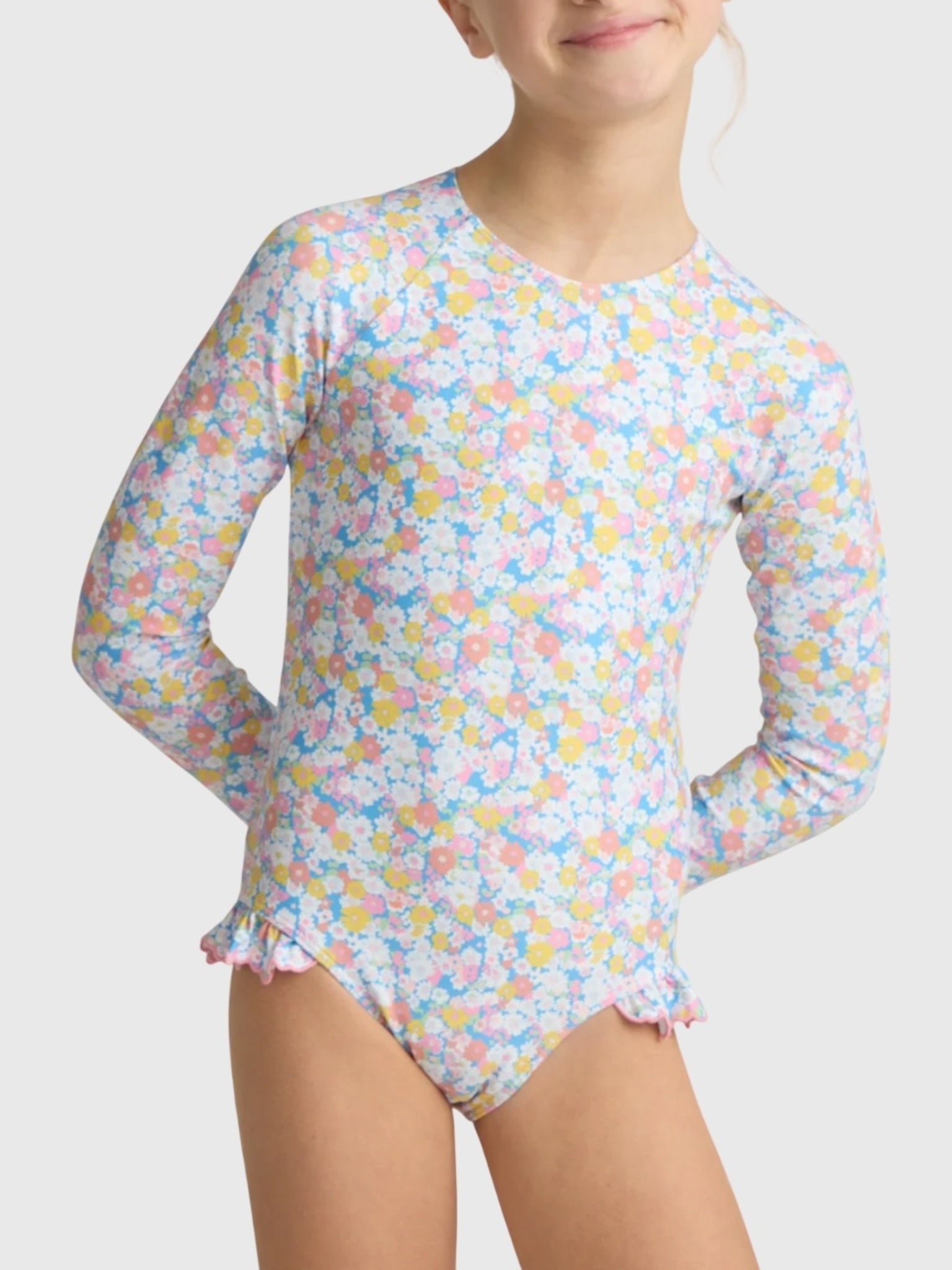 Minnow Girls' Jasmine Blossom Rash Guard One-Piece Swimsuit - Saint Bernard