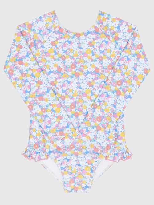 Minnow Girls' Jasmine Blossom Rash Guard One-Piece Swimsuit