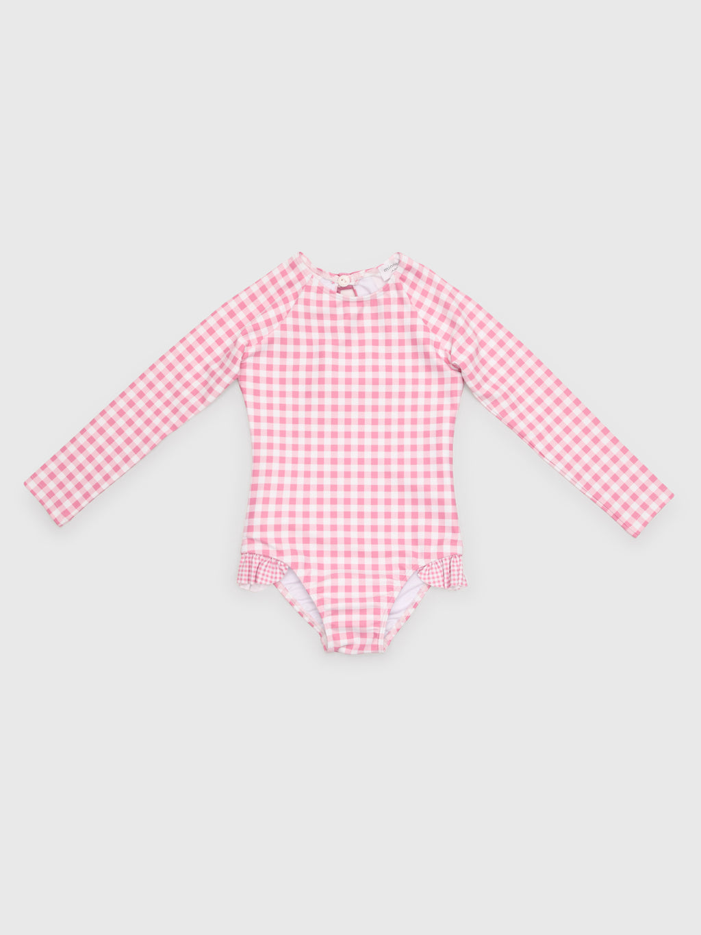 Minnow Girls' Blush Gingham Rash Guard One-Piece Swimsuit - Saint Bernard