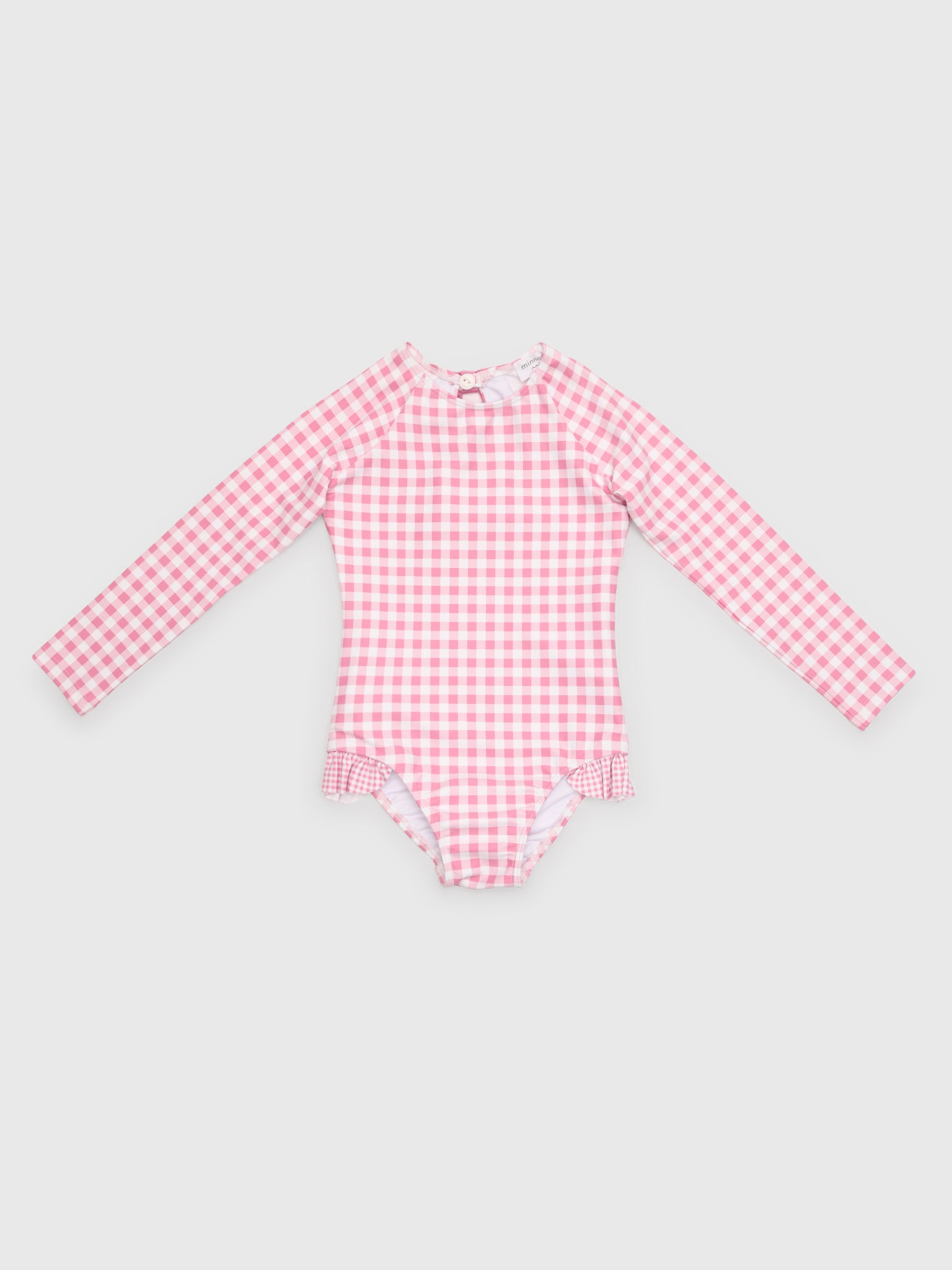Minnow Girls' Blush Gingham Rash Guard One-Piece Swimsuit - Saint Bernard